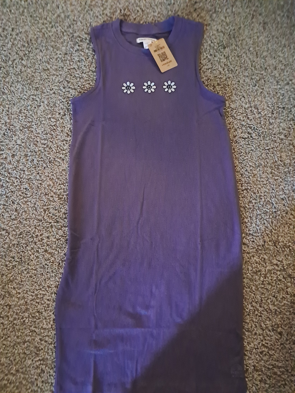Girls' Purple Sleeveless Daisy Ribbed Dress